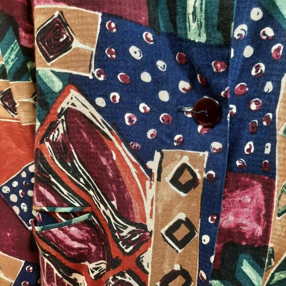 Vintage 80s Funky Tribal Print Oversized Blazer Womens Size M Rayon - Picture 3 of 12